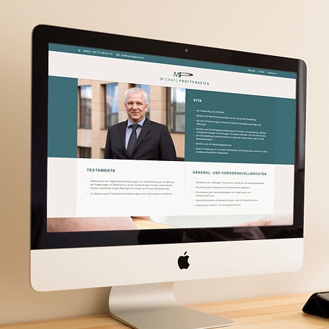 Abbildung der Webseite für Rechtsanwalt Michael Prottengeier